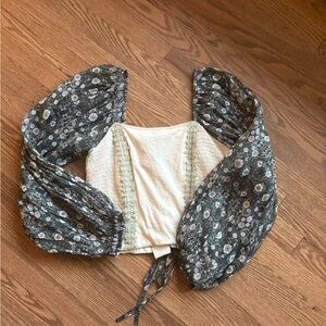 Anthropologie Cream and Green Floral Top